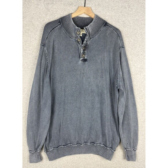 Cabelas Sweater Mens Large Blue Knit Henley 100% Cotton Washed‎ Out Cozy Preppy - Picture 1 of 12